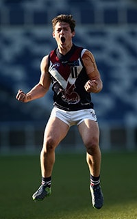 TAC CUP 2017 1st Preliminary Final - Oakleigh Chargers v Sandringham Dragons GEELONG, AUSTRALIA - SEPTEMBER 15: Hamish Brayshaw of Sandringham Dragons celebrates a goal during the TAC Cup 1st Preliminary Final between Oakleigh Chargers and Sandringham Dragons at Simonds Stadium on September 15, 2017 in Geelong, Australia. (Photo by Rob Presioso/AFL Media)